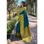 Women's Silk Printed Saree With Unstitched Blouse 5.5Mtr (Rama) - Image 3