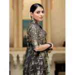 Women's Silk Printed Saree With Unstitched Blouse 5.5Mtr (Black) - Image 2