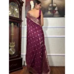 Women's Silk Printed Saree With Unstitched Blouse 5.5Mtr (Wine) - Image 2