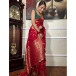 Women's Silk Printed Saree With Unstitched Blouse 5.5Mtr (Red) - Image 2