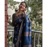 Women's Silk Printed Saree With Unstitched Blouse 5.5Mtr (Navy Blue) - Image 2