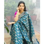 Women's Silk Printed Saree With Unstitched Blouse 5.5Mtr (Sky Blue) - Image 3