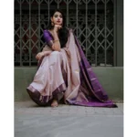 Women's Silk Printed Saree With Unstitched Blouse 5.5Mtr (Purple) - Image 3