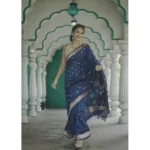 Women's Cotton  Printed Saree With Unstitched Blouse 5.5Mtr (Navy Blue) - Image 2