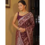 Women's Silk Printed Saree With Unstitched Blouse 5.5Mtr (Maroon) - Image 3