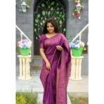 Women's Silk Printed Saree With Unstitched Blouse 5.5Mtr (Purple) - Image 2