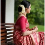 Women's Silk Printed Saree With Unstitched Blouse 5.5Mtr (Pink) - Image 3