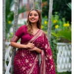 Women's Silk Printed Saree With Unstitched Blouse 5.5Mtr (Wine) - Image 2