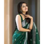 Women's Cotton  Printed Saree With Unstitched Blouse 5.5Mtr (Green) - Image 2