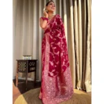 Women's Silk Printed Saree With Unstitched Blouse 5.5Mtr (Pink) - Image 2