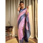 Women's Silk Printed Saree With Unstitched Blouse 5.5Mtr (Pink) - Image 2