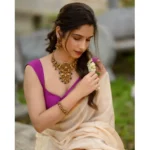 Women's Silk Printed Saree With Unstitched Blouse 5.5Mtr (Off White-Pink) - Image 2