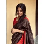 Women's Silk Printed Saree With Unstitched Blouse 5.5Mtr (Brown) - Image 2