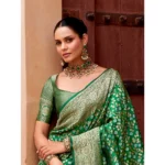 Women's Silk Printed Saree With Unstitched Blouse 5.5Mtr (Green) - Image 2