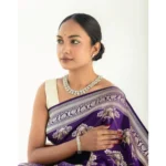 Women's Silk Printed Saree With Unstitched Blouse 5.5Mtr (Purple) - Image 3