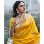 Women's Silk Printed Saree With Unstitched Blouse 5.5Mtr (Yellow) - Image 3