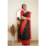 Women's Silk Printed Saree With Unstitched Blouse 5.5Mtr (Black) - Image 2