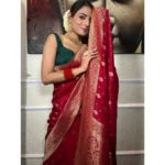Women's Silk Printed Saree With Unstitched Blouse 5.5Mtr (Red) - Image 3