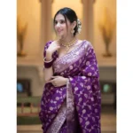 Women's Silk Printed Saree With Unstitched Blouse 5.5Mtr (Purple) - Image 2