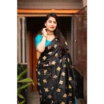 Women's Silk Printed Saree With Unstitched Blouse 5.5Mtr (Sky Blue) - Image 2