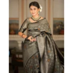 Women's Silk Printed Saree With Unstitched Blouse 5.5Mtr (Black) - Image 3
