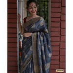 Women's Silk Printed Saree With Unstitched Blouse 5.5Mtr (Grey) - Image 2