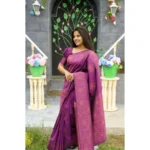 Women's Silk Printed Saree With Unstitched Blouse 5.5Mtr (Purple) - Image 3