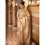 Women's Silk Printed Saree With Unstitched Blouse 5.5Mtr (Cream) - Image 3