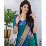 Women's Silk Printed Saree With Unstitched Blouse 5.5Mtr (Blue) - Image 3
