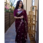 Women's Cotton  Printed Saree With Unstitched Blouse 5.5Mtr (Maroon) - Image 3