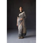 Women's Silk Printed Saree With Unstitched Blouse 5.5Mtr (Grey) - Image 3
