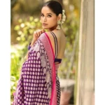 Women's Silk Printed Saree With Unstitched Blouse 5.5Mtr (Purple) - Image 3