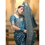 Women's Silk Printed Saree With Unstitched Blouse 5.5Mtr (Rama) - Image 2