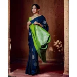 Women's Silk Printed Saree With Unstitched Blouse 5.5Mtr (Navy Blue) - Image 3