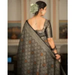 Women's Silk Printed Saree With Unstitched Blouse 5.5Mtr (Black) - Image 2
