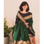Women's Silk Printed Saree With Unstitched Blouse 5.5Mtr (Dark Green) - Image 2