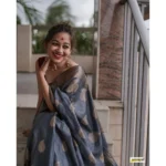 Women's Silk Printed Saree With Unstitched Blouse 5.5Mtr (Grey) - Image 3
