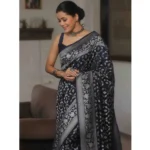 Women's Silk Printed Saree With Unstitched Blouse 5.5Mtr (Navy Blue) - Image 2