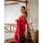 Women's Cotton  Printed Saree With Unstitched Blouse 5.5Mtr (Red) - Image 3
