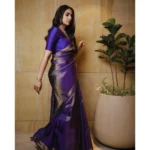 Women's Silk Printed Saree With Unstitched Blouse 5.5Mtr (Purple) - Image 3