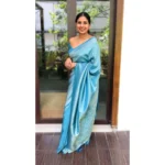 Women's Silk Printed Saree With Unstitched Blouse 5.5Mtr (Sky Blue) - Image 3