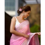 Women's Cotton  Printed Saree With Unstitched Blouse 5.5Mtr (Pink) - Image 2