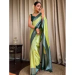 Women's Silk Printed Saree With Unstitched Blouse 5.5Mtr (Sea Green) - Image 3