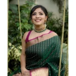 Women's Silk Printed Saree With Unstitched Blouse 5.5Mtr (Green) - Image 3