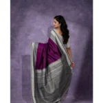 Women's Silk Printed Saree With Unstitched Blouse 5.5Mtr (Purple) - Image 2