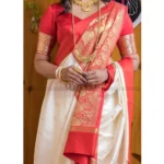 Women's Silk Printed Saree With Unstitched Blouse 5.5Mtr (White-Red) - Image 2