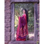 Women's Silk Printed Saree With Unstitched Blouse 5.5Mtr (Purple) - Image 2