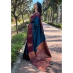 Women's Silk Printed Saree With Unstitched Blouse 5.5Mtr (Blue) - Image 2