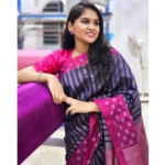 Women's Silk Printed Saree With Unstitched Blouse 5.5Mtr (Navy Blue) - Image 2