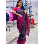 Women's Silk Printed Saree With Unstitched Blouse 5.5Mtr (Navy Blue) - Image 3